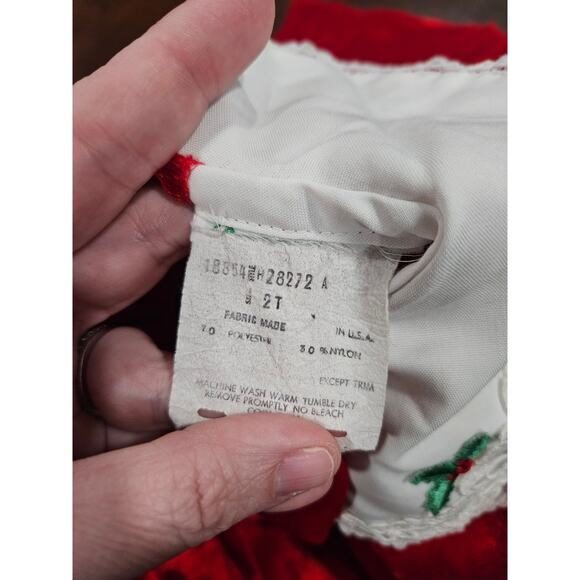 Vintage Girls Red Christmas Dress Lot Holiday Velvet Embroidered Size 2T - Picture 8 of 10